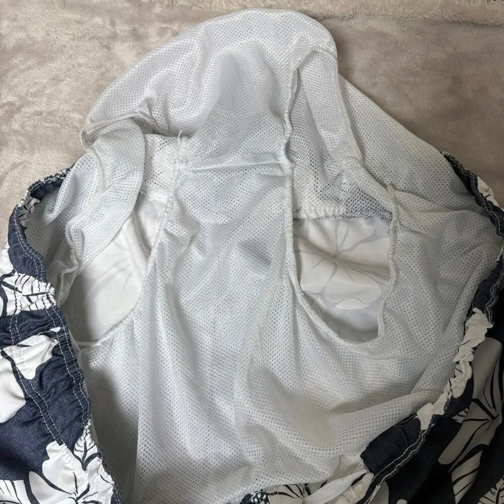 Swim Trunks OP Mens 2XL Hawaiian Print Navy White Holiday Vacation 44-46